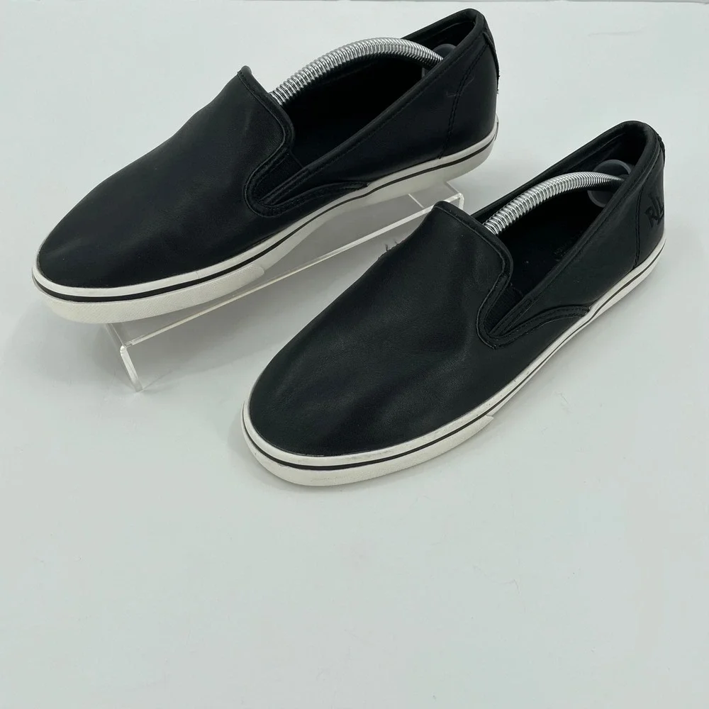 Lauren Ralph Lauren Women's‎ Janis-LG Black Leather Slip On Sneakers Shoes 7.5B